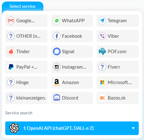 Select OpenAI API service on Smspva
